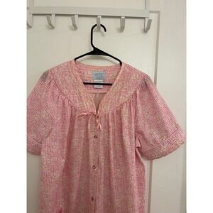 Vintage GrandmaCore Cottagecore Pink Floral Gingham House Coat Sleepwear